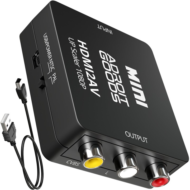 AdroitGoods HDMI–Tulip AV átalakító adapter – HDMI–RCA – Tápkábellel – Átalakító – 1080P Full HD