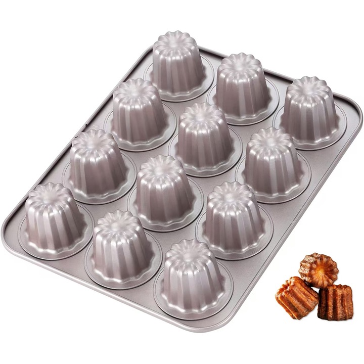 Canelé tepsi, 12 üreges, tapadásmentes Canelé forma, sütőben sütött muffin és cupcake tepsi, pezsgő arany, közepes méretű