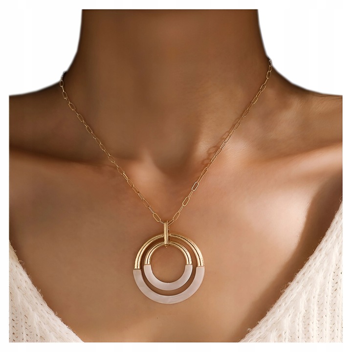 Lantisor de aur cu cristale, Perfekcyjny Styl, 70cm, reglabil, alb-crem