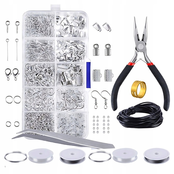 Set 917 elemente de artizanat pentru crearea bijuteriilor, WatchMe, organizator inclus, multicolor