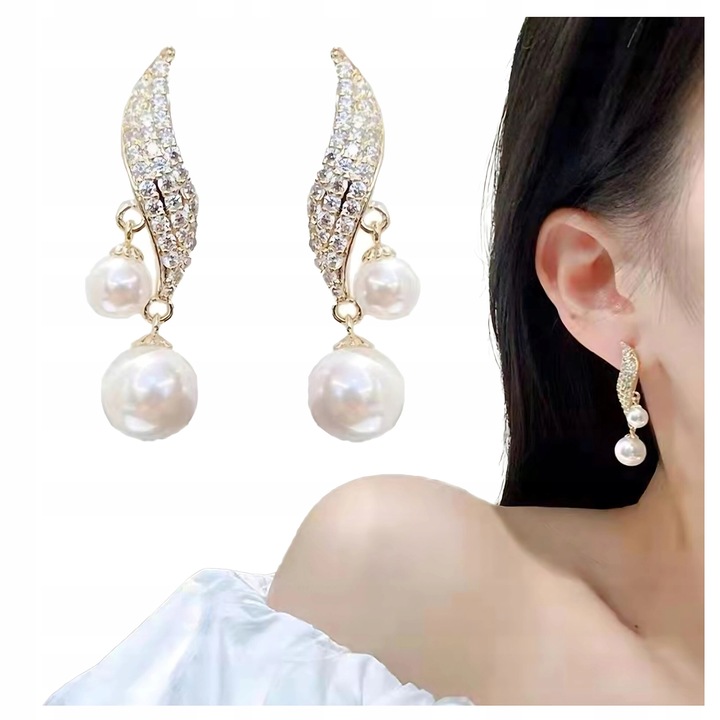 Cercei aurii cu cristale, set, 3cm x 1cm