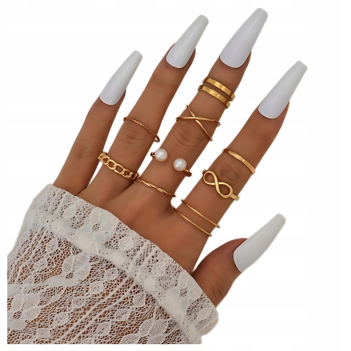 Set de 9 inele aurii Boho, WatchMe, stil vintage, retro, universal