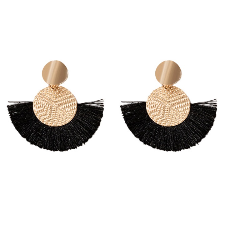 Cercei aurii, WatchMe, set cu franjuri, 4x4,5cm, antialergici