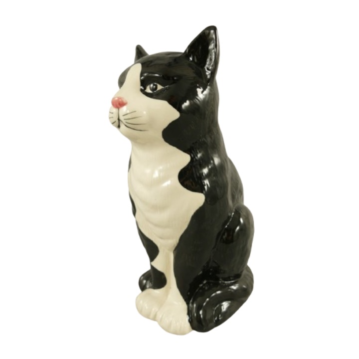 Statueta decorativa din portelan, model pisica alb-negru, H. 28 x 14 cm