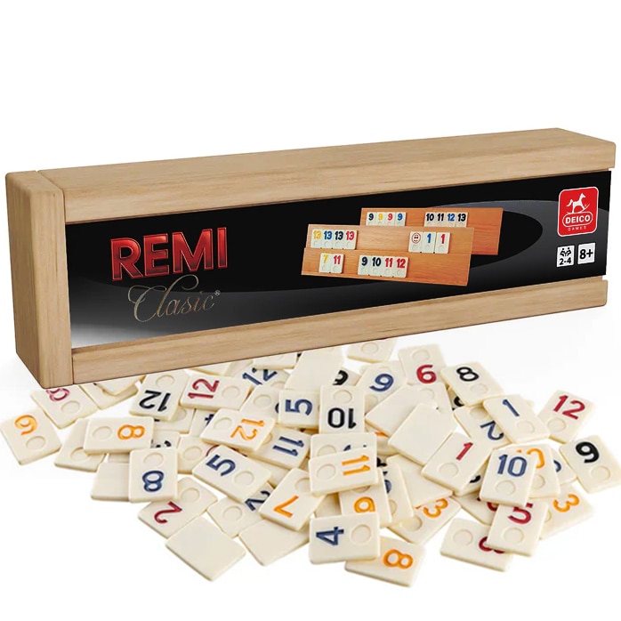 Joc Remi/Rummy din Lemn masiv si piese de piatra/os, 4 table de