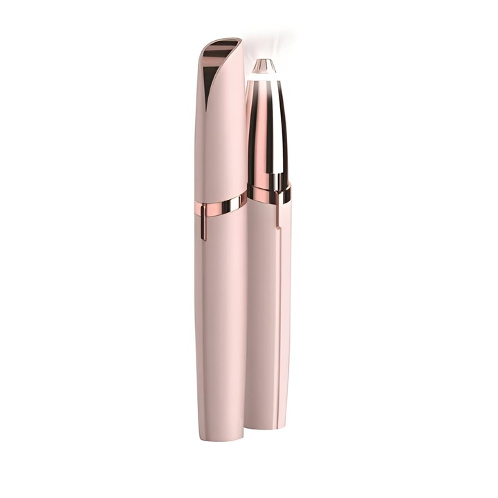 Epilator de sprancene, Seraphine, portabil, in forma de creion, cu baterii, din ABS, strat exterior aurit antialergic, Roz