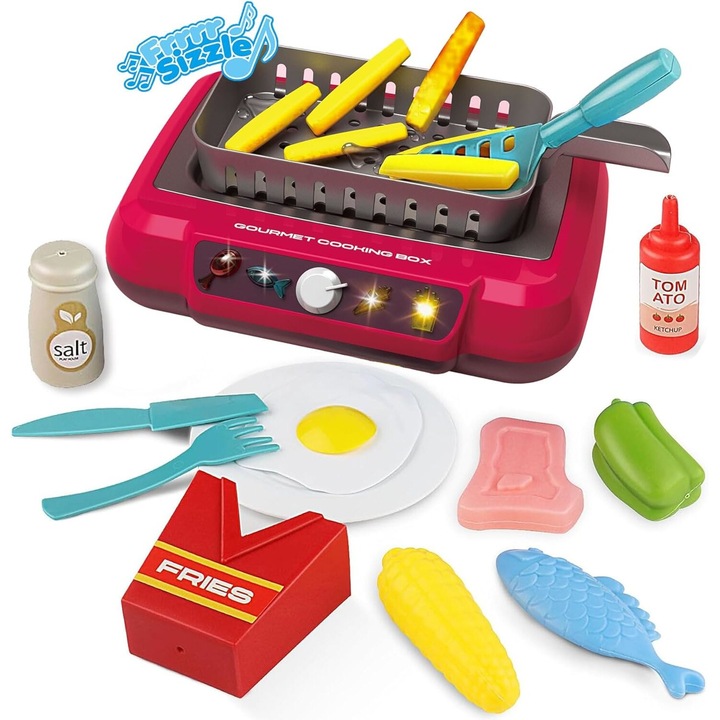 Konyhai készlet elektromos sütővel, Az étel színe megváltozik főzés után, Több tartozék, Piros, Joynix