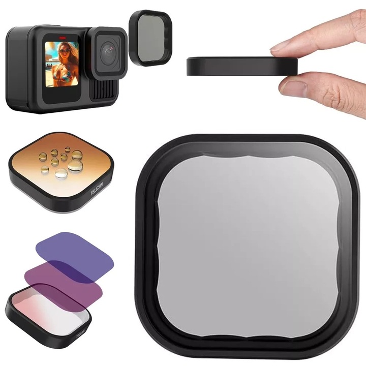 Cpl филтър, Telesin, за Gopro Hero 13, черен алуминий, поляризиращ филтър, Hd оптика, оптично стъкло, висока пропускливост на светлина, бързо сглобяване, UV защита