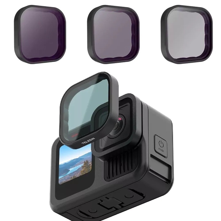 Set De Filtre, Telesin, Pentru Gopro Hero 13 Black, ND8/ND16/ND32, Sticla Optica, Rezistent La Zgarieturi, Carcasa De Protectie, 3 Bucati