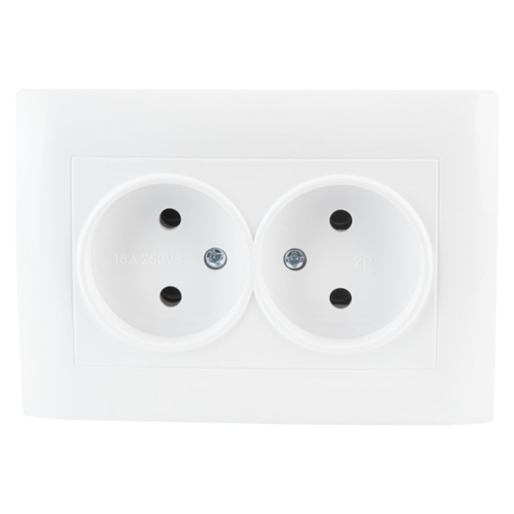 Priza dubla, vcx, design modern, 2 porturi, alb