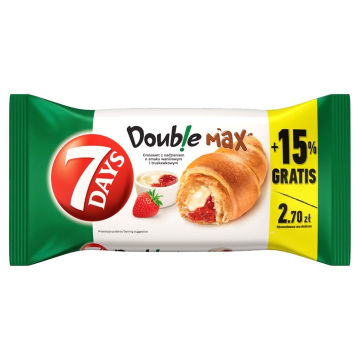 Croissant 7 Days Doub!e Max, cu umplutura de vanilie si capsuni, 110 g