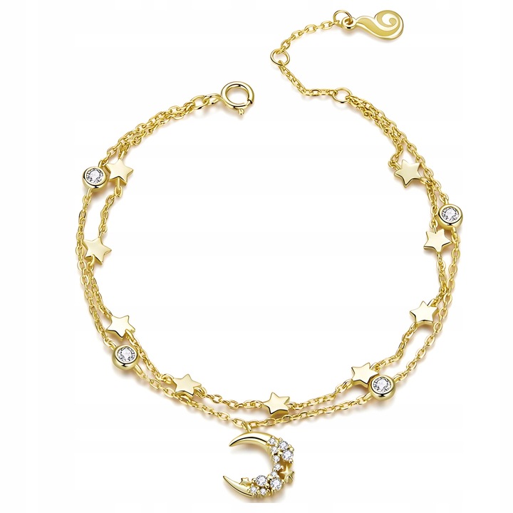 Bransoleta din argint S925 cu cristale, ZeSrebra model Luna si Stele, aurita, 18 cm