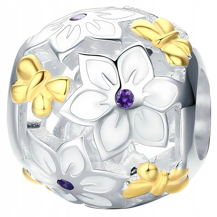 Charmuri flori si fluturi, argint 925, ciorchini colorati cu zirconii, 10x9mm, ZeSrebra