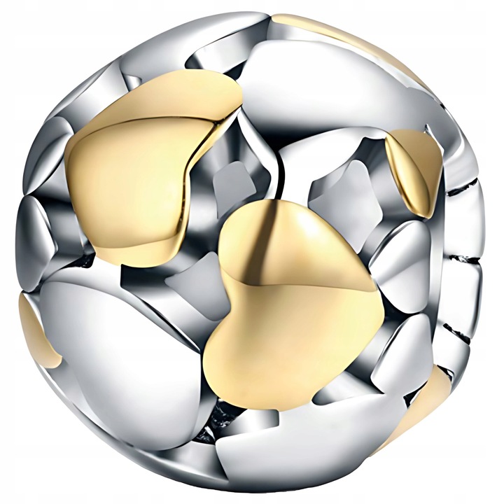 Charm din argint 925 cu inimioare aurii, set bijuterii dama, 11x10mm, ZeSrebra