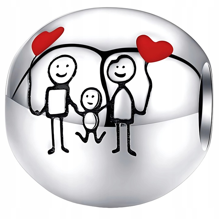 Charmuri familie, ZeSrebra, argint 925, design inima, 12x12mm