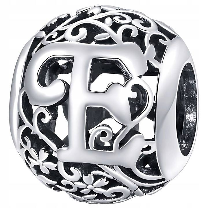 Charms litera E, argint 925, 10x9mm, antialergic, pentru bratari modulare, ZeSrebra
