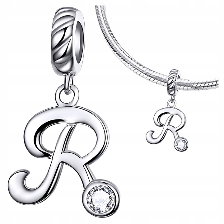 Pandantiv Charms litera R, argint 925, zirconii, 13x22mm
