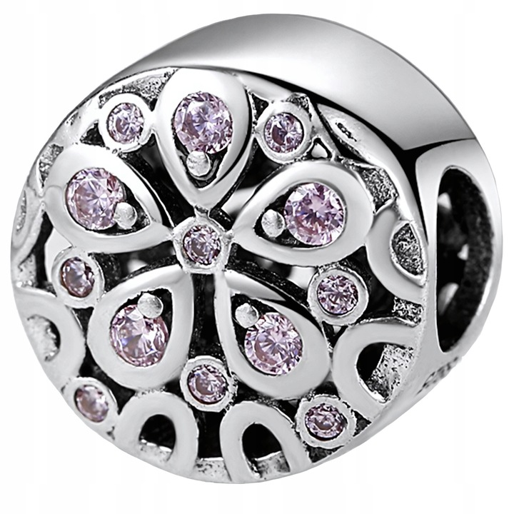 Charm floral argint 925 cu zirconiu colorate, 10x10mm