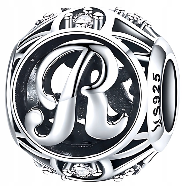 Charm litera R, argint 925, zirconiu, 10x9mm, ZeSrebra