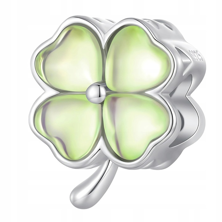 Charm opalizant in forma de trifoi, ZeSrebra, argint S925, 10x13mm, verde