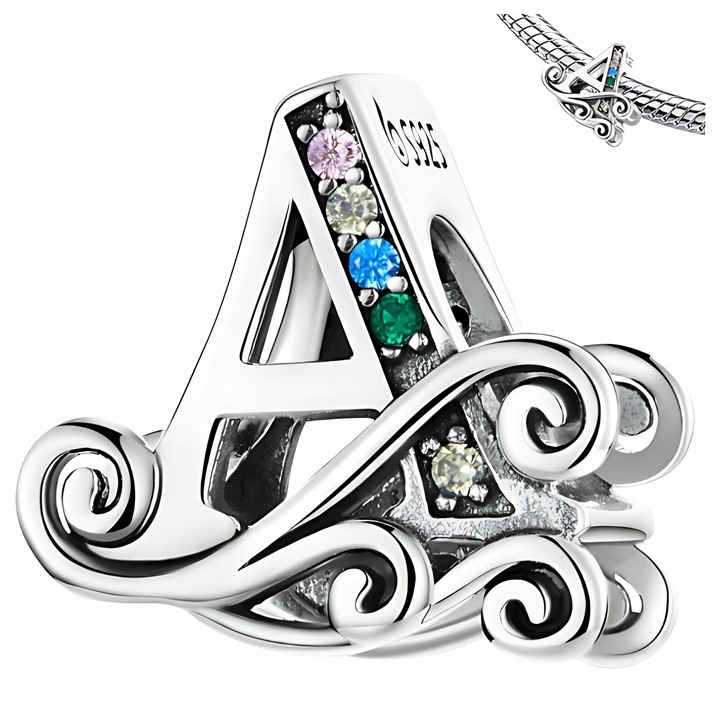 Charm litera A, ZeSrebra, argint 925, 10x11mm