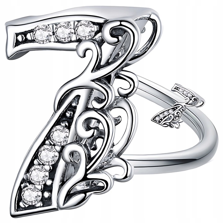 Charm din argint S925 ZeSrebra cu cifra 7 si cristale, set pentru bratari modulare