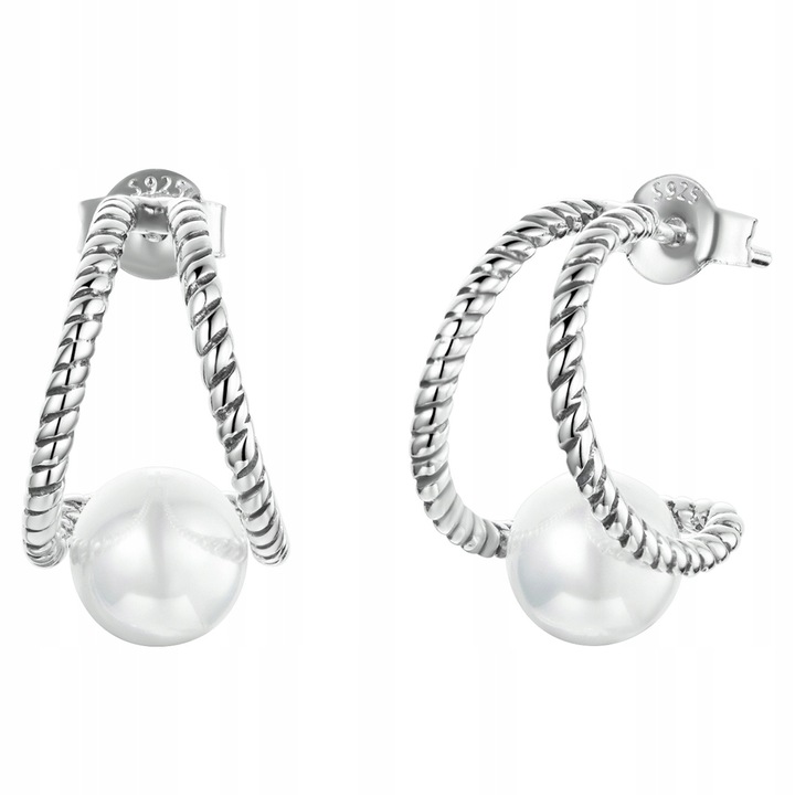 Cercei cu sarpe argintiu, ZeSrebra perla, argint pr S925, 3,3g