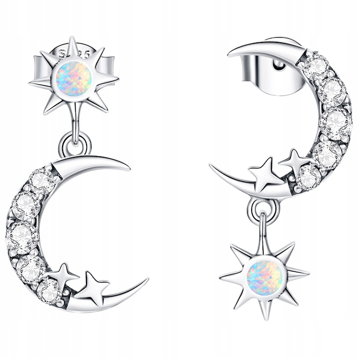 Cercei argintii S925 set Luna si Stea, ZeSrebra diverse culori stralucitoare, 1,5g