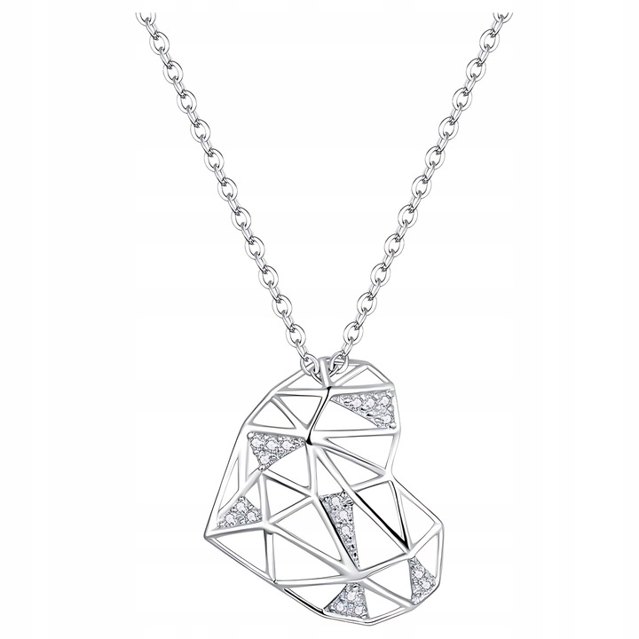 Lantisor argintiu S925 cu pandantiv inima, 40cm, ciorchini de zirconii, ZeSrebra