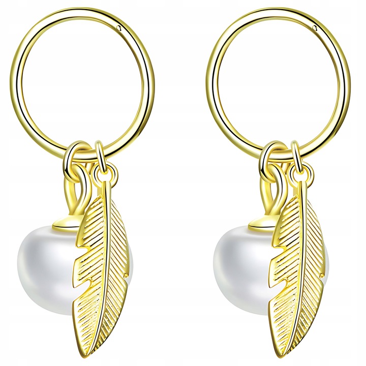 Cercei argint S925 ZeSrebra cu perle si pene, aurii, set