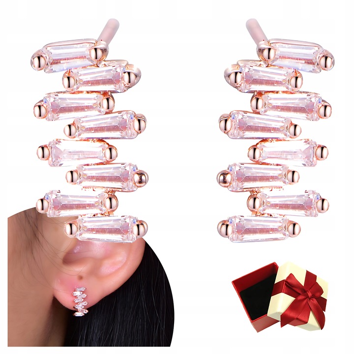 Cercei din argint S925, ZeSrebra roz aurit, cu cristale, eleganti