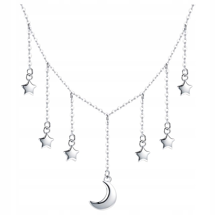 Lantisor argintiu 925 cu pandantiv stele si luna, ZeSrebra 38cm