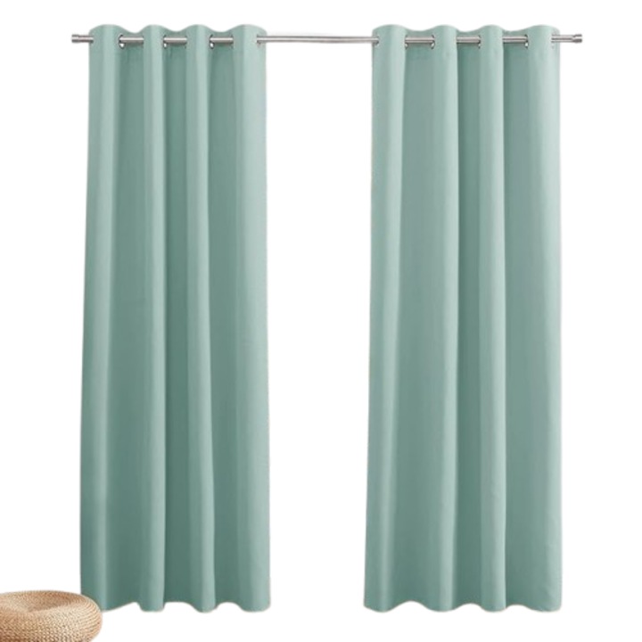 Perdele termoizolante cu inele PONY DANCE, opace, impotriva frigului, set de 2, 200 H x 140 W cm, verde vara
