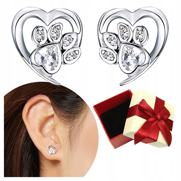 Cercei argintii in forma de inima cu cristale zirconiu, S925, 1,6g