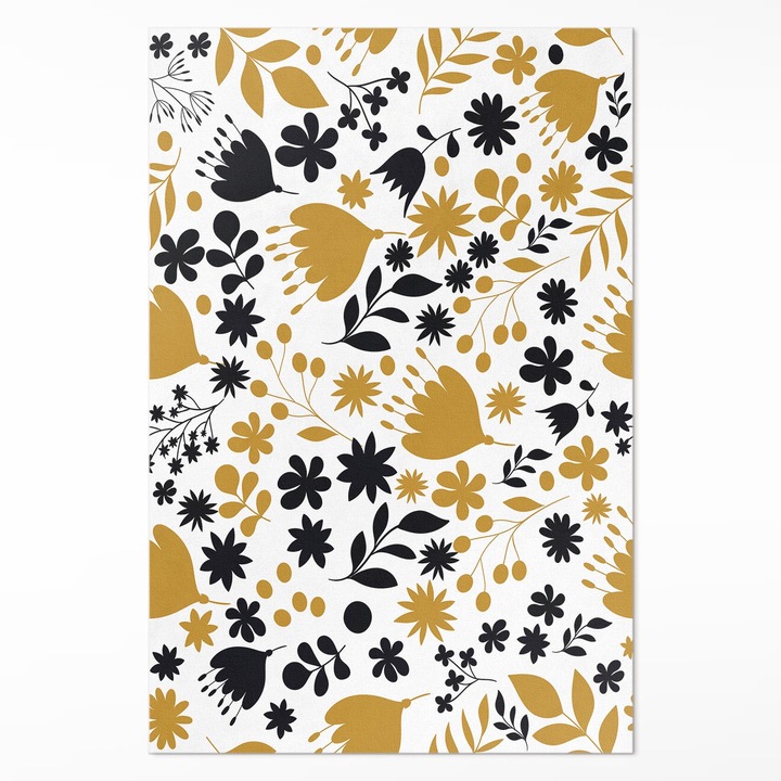 Covor de vinil acasa, Wallfluent, Flori si frunze, Galben, 120 x 180 cm, 010260360160000057230