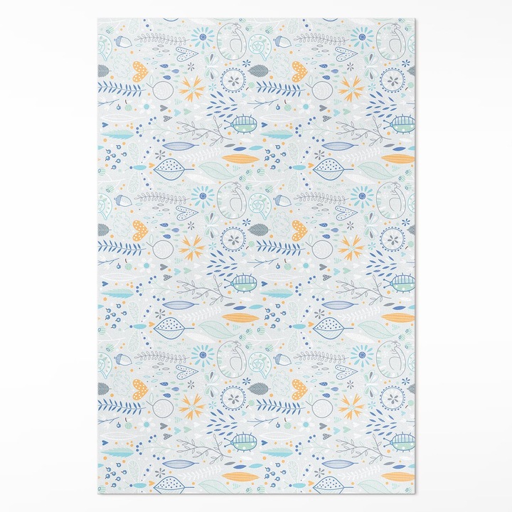 Covor interior din vinil, Wallfluent, Flori salbatice si pisici, Albastru, 120 x 180 cm, 010260360160000057232