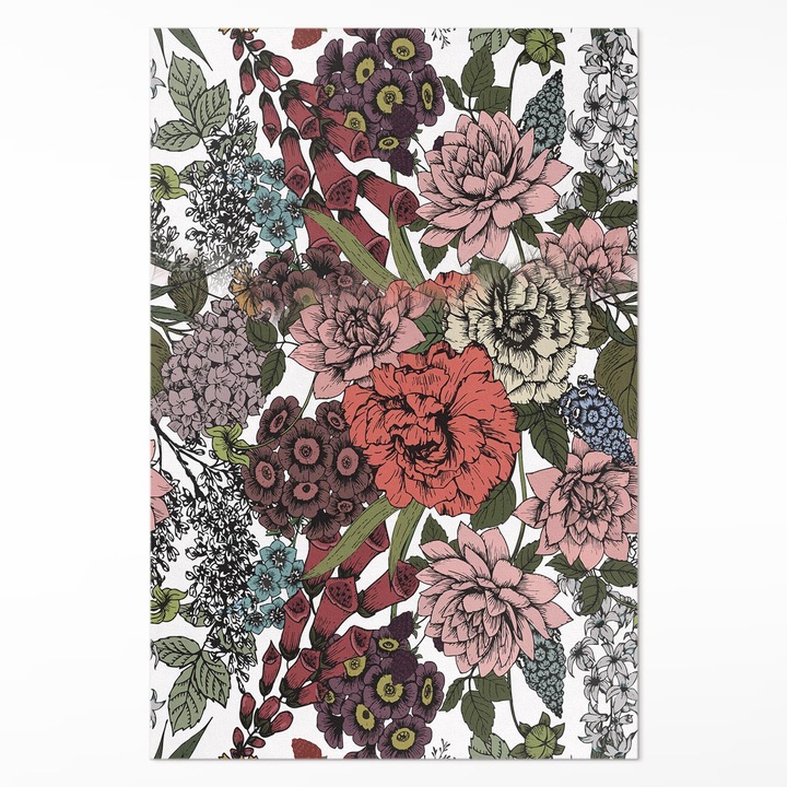 Covor interior din vinil, Wallfluent, Flori pastelate, Roz, 120 x 180 cm, 010260360160000057190