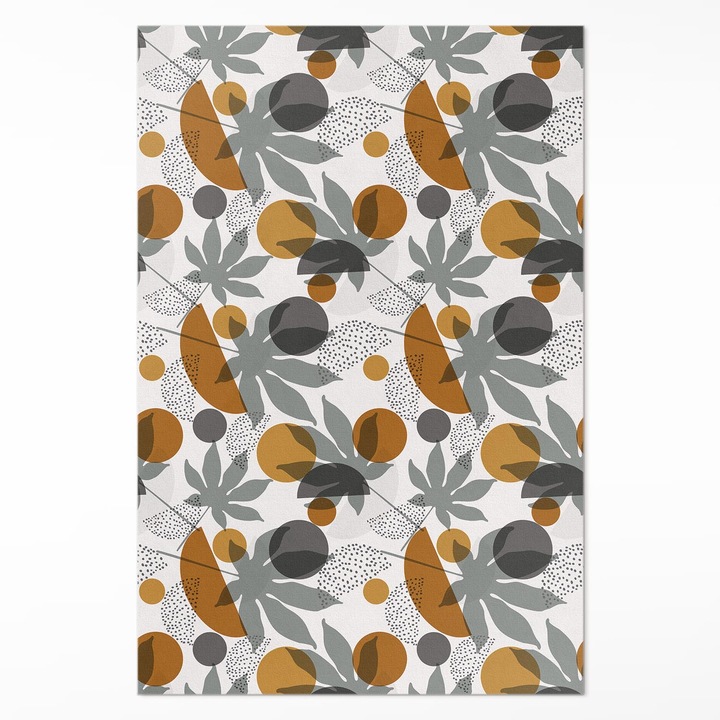 Covor de vinil acasa, Wallfluent, Frunze si forme, Gri, 60 x 90 cm, 010260360570000033405