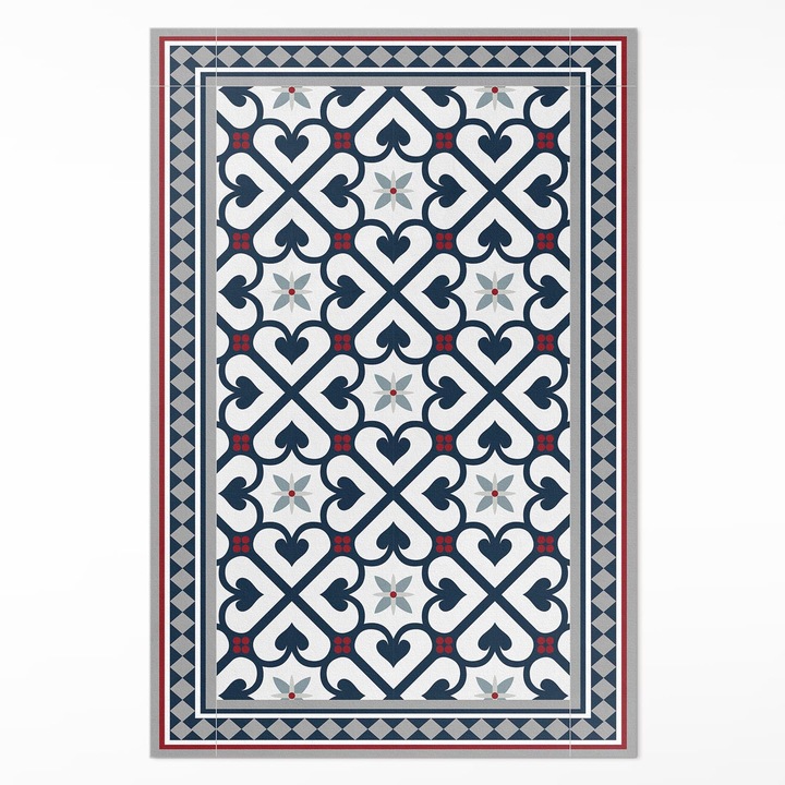 Covor interior din vinil, Wallfluent, Diamante florale, Rosu, 120 x 180 cm, 010260360160000020297