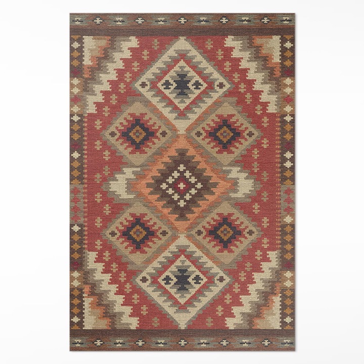 Covor de vinil acasa, Wallfluent, Precizie azteca, Rosu, 120 x 180 cm, 010260360160000282092