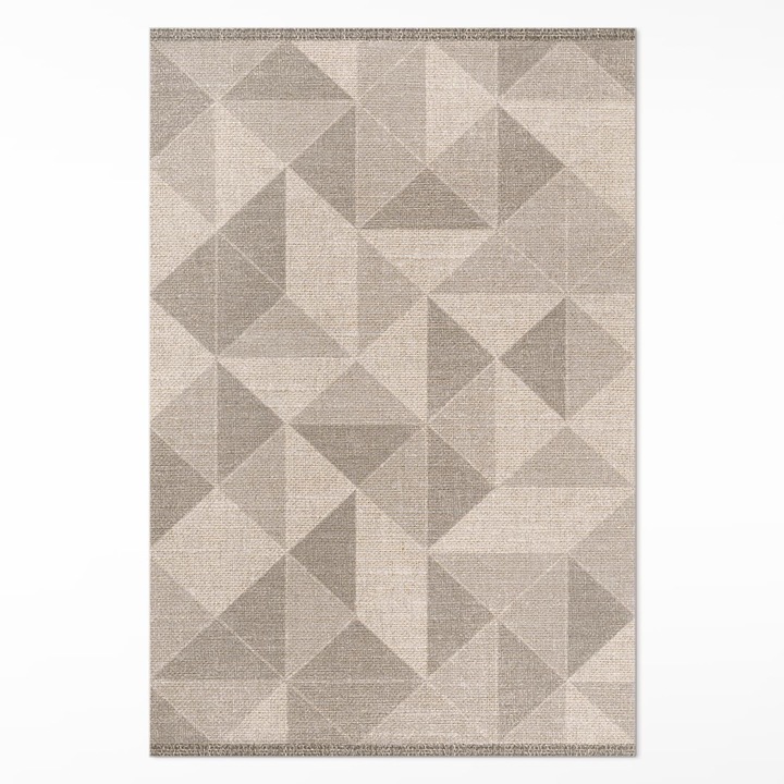 Covor interior din vinil, Wallfluent, Triunghiuri si patrate, Maro, 60 x 90 cm, 010260360570000019857