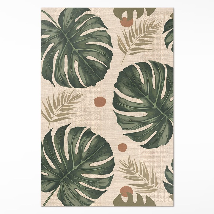 Covor de vinil acasa, Wallfluent, Monstera pe tesatura, Verde pal, 60 x 90 cm, 010260360570000282057
