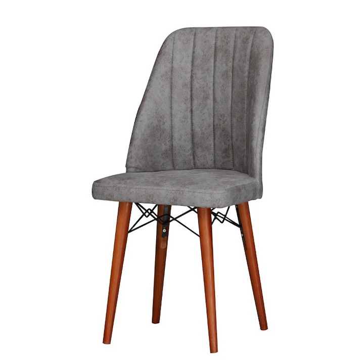 Стол Berlin Grey, трапезарен, кухненски, тапициран с дамаска, дървени крака, 92см x 45см x 45см