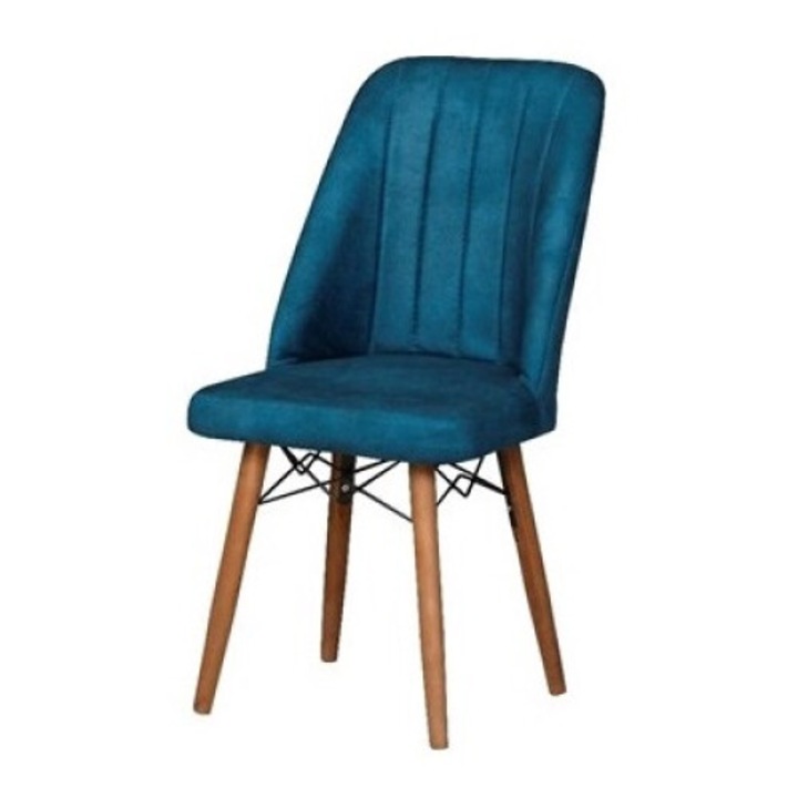 Стол Berlin Blue, трапезарен, кухненски, тапициран с дамаска, дървени крака, 92см x 45см x 45см