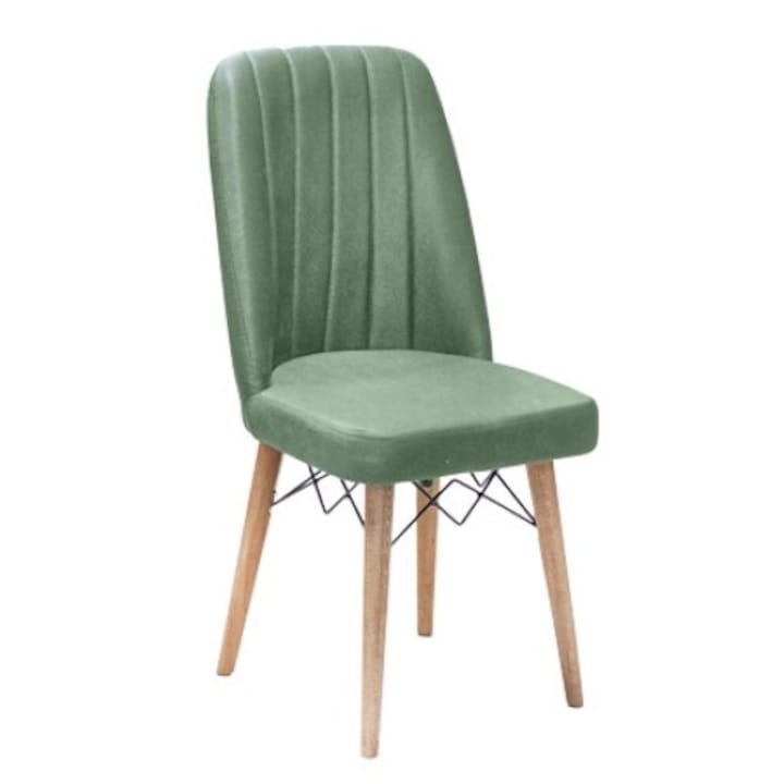 Стол Berlin Green, трапезарен, кухненски, тапициран с дамаска, дървени крака, 92см x 45см x 45см