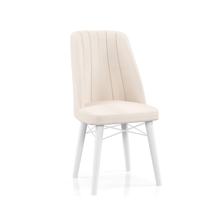 Стол Berlin Babyface Cream, всекидневна, кухня, тапицерия от кадифена тъкан, дърво, бели крака, 92 см x 45 см x 45 см