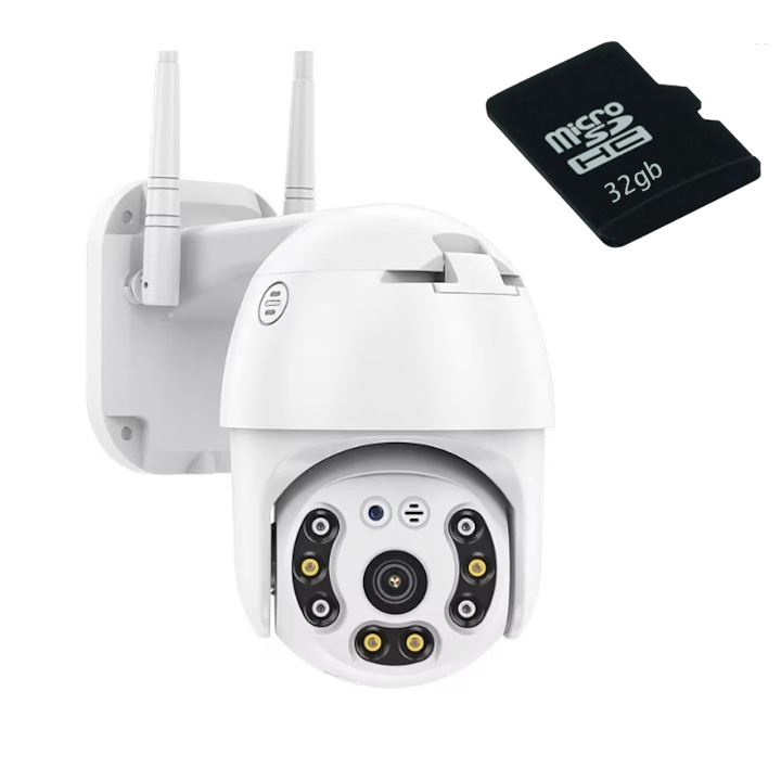 Camera De Supraveghere, WXZ Shop, cu Card 32 GB Inclus Smart Full HD 1080p, Exterior/Interior, Senzor Miscare, Microfon, IP66, LED+IR