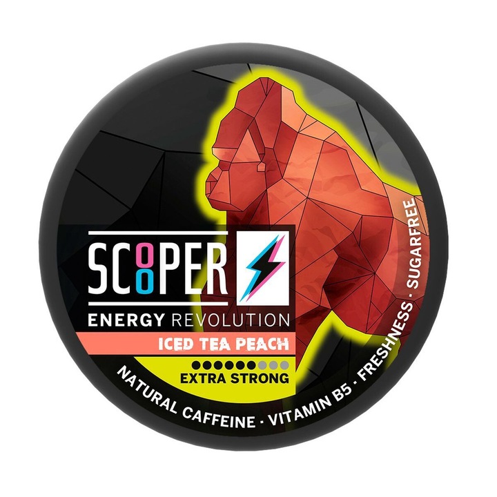 Pouch Cofeina Snus Scooper Energy Revolution Iced Tea Peach 130mg/g, 80mg/Pouch