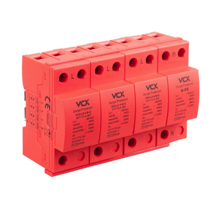 Descarcator de supratensiune cu eclator VCX, clasa B+C 3P (T1+T2