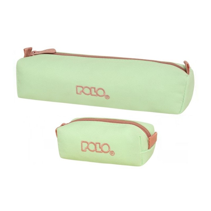 Carcasa cu fermoar si portofel, Polo, verde menta si roz, 7x23x6cm